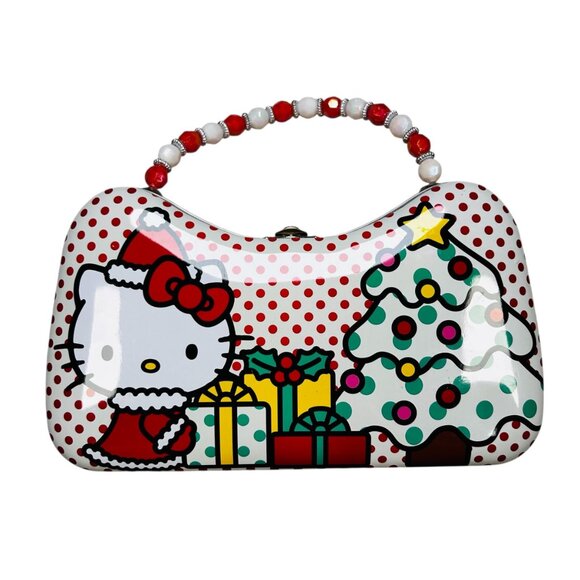Hello Kitty Sanrio Happy Holiday Christmas Purse Tin Beaded - Picture 1 of 5